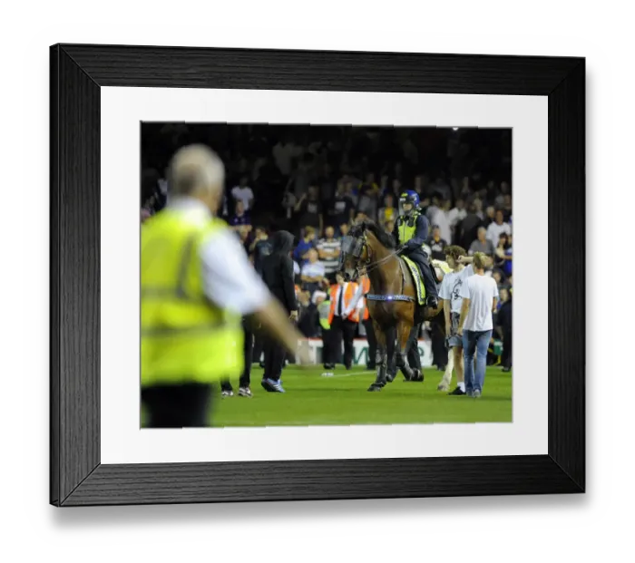 Framed Print : Bristol Derby: Fans Invasion at Ashton Gate Halted by Police Horses (Bristol City vs. Bristol Rovers, Johnstone Paint Trophy 1st Round)