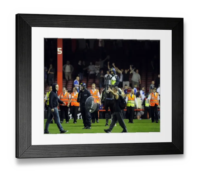 Framed Print : Bristol Derby: Fans Euphoria Halted by Police Horses at Ashton Gate Framed Print : Bristol Derby: Fans Euphoria Halted by Police Horses at Ashton Gate