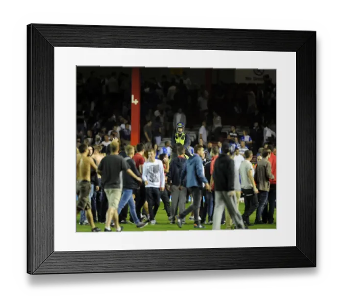 Framed Print : Bristol Derby: Fans Euphoria Halted by Police Horses at Ashton Gate