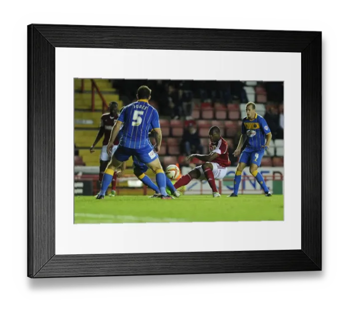 Framed Print : Marlon Harewood Goes for Glory: Bristol City vs Shrewsbury Town, 2013