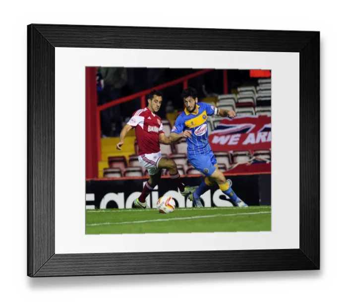 Framed Print : Bristol City's Sam Baldock Closes In on Joe Jacobson during Bristol City vs Shrewsbury Town Framed Print : Bristol City's Sam Baldock Closes In on Joe Jacobson during Bristol City vs Shrewsbury Town
