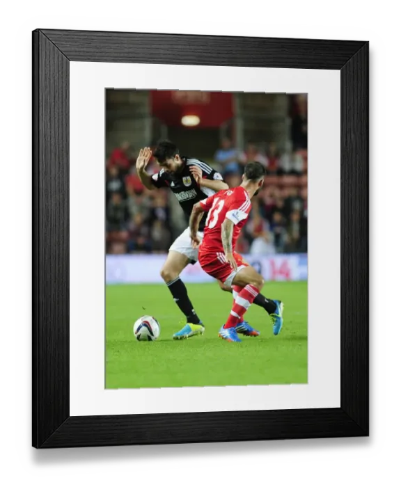 Framed Print : Brendan Moloney vs. Danny Fox: Intense Moment at St. Mary's Stadium - Southampton vs. Bristol City, 2013