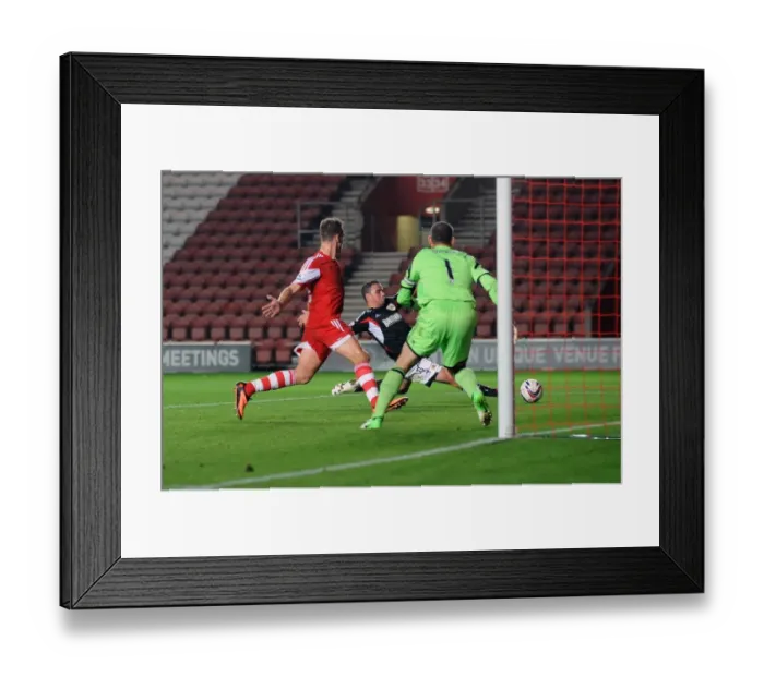 Framed Print : Bristol City's McLaughlin Misses Key Opportunity Against Southampton in Capital One Cup Match