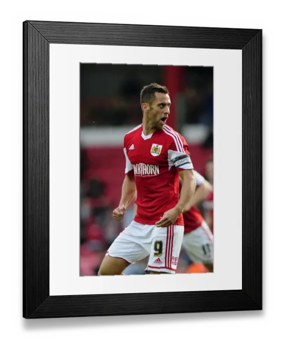Framed Print : Sam Baldock's Triumphant Roar: Bristol City's Goalscorer Celebrates Against Colchester United (September 2013) Framed Print : Sam Baldock's Triumphant Roar: Bristol City's Goalscorer Celebrates Against Colchester United (September 2013)