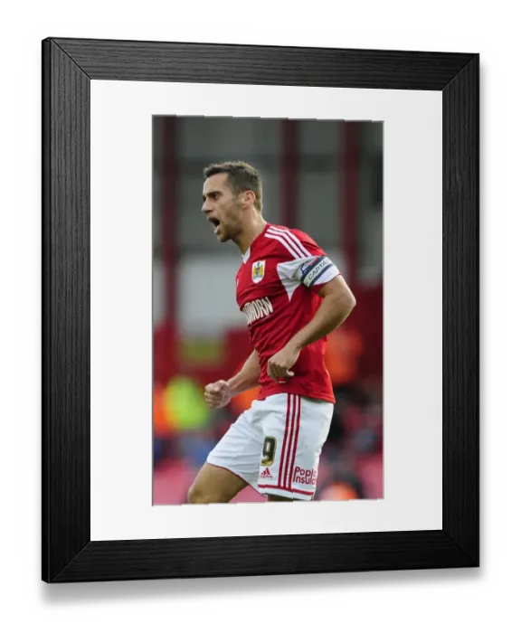 Framed Print : Sam Baldock's Triumphant Goal: Bristol City vs Colchester United (September 2013)