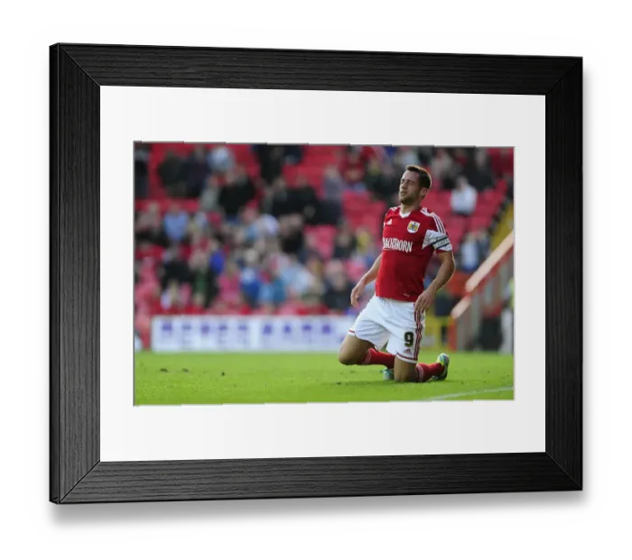Framed Print : Sam Baldock's Disappointing Miss: Bristol City vs Colchester United (September 2013)