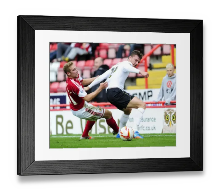 Framed Print : A Frustrated Scott Wagstaff Clashes with Alex Gilbey in Bristol City vs Colchester United Football Match, Sky Bet League One, Ashton Gate, 2013