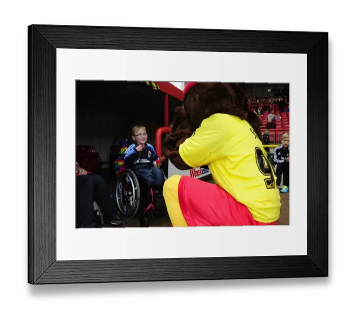 Framed Print : Bristol City Mascot Greets Young Fan at Ashton Gate during Bristol City vs Colchester United (Sky Bet League One)