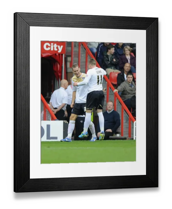 Framed Print : Matt Taylor and Freddie Sears: Celebrating Victory for Colchester United at Ashton Gate, 2013 (Bristol City vs Colchester United) Framed Print : Matt Taylor and Freddie Sears: Celebrating Victory for Colchester United at Ashton Gate, 2013 (Bristol City vs Colchester United)