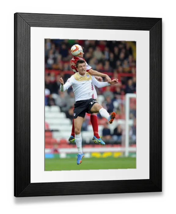 Framed Print : Intense Aerial Battle: Moloney vs Gilbey at Ashton Gate Framed Print : Intense Aerial Battle: Moloney vs Gilbey at Ashton Gate