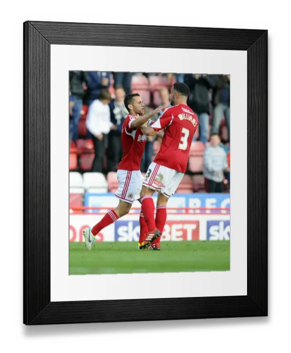Framed Print : Bristol City's Sam Baldock and Derrick Williams Celebrate Goal vs Colchester United, September 2013 Framed Print : Bristol City's Sam Baldock and Derrick Williams Celebrate Goal vs Colchester United, September 2013