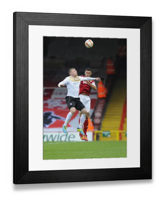 Framed Print : Battling for Supremacy: Derrick Williams vs. Freddie Sears in Bristol City vs. Colchester United Football Match, September 2013 Framed Print : Battling for Supremacy: Derrick Williams vs. Freddie Sears in Bristol City vs. Colchester United Football Match, September 2013