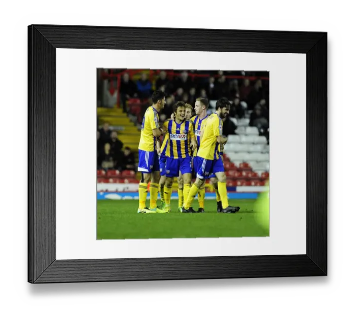 Framed Print : Brentford's Sam Saunders Celebrates Goal with Team Mates against Bristol City, Sky Bet League One, 2013