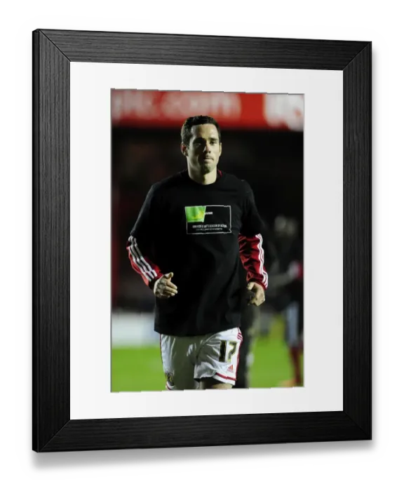 Framed Print : Bristol City's Greg Cunningham in Kick It Out Shirt during Bristol City vs Brentford Match, Sky Bet League One, 2013