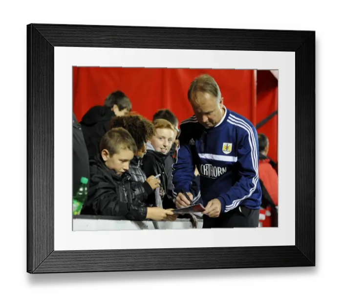 Framed Print : Sean O'Driscoll of Bristol City Signs Autographs for Young Fans during Bristol City v Brentford Match Framed Print : Sean O'Driscoll of Bristol City Signs Autographs for Young Fans during Bristol City v Brentford Match