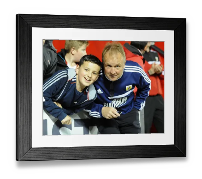 Framed Print : Sean O'Driscoll and Young Fan: A Moment of Connection at Ashton Gate - Bristol City vs Brentford (2013)