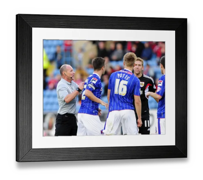 Framed Print : Intense Rivalry: Wagstaff vs. Potts Clash at Brunton Park - Football's Fiery Moment (Bristol City vs. Carlisle United) Framed Print : Intense Rivalry: Wagstaff vs. Potts Clash at Brunton Park - Football's Fiery Moment (Bristol City vs. Carlisle United)