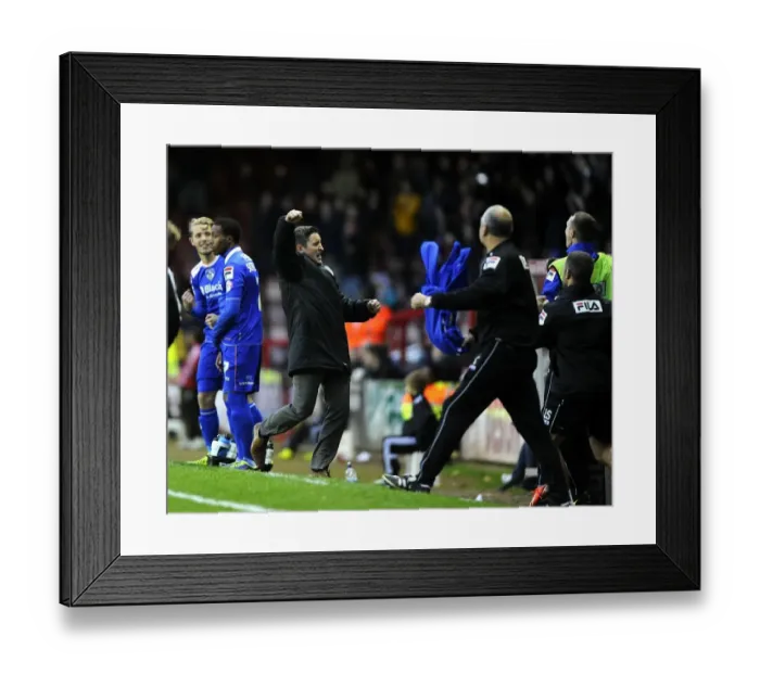 Framed Print : Lee Johnson's Emotional Reaction: Oldham Athletic's Goal Against Bristol City, Sky Bet League One (2013)