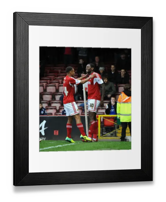 Framed Print : Bristol City Celebration: Jay Emmanuel-Thomas and Bobby Reid Rejoice After Goal vs Oldham Athletic (November 2013) Framed Print : Bristol City Celebration: Jay Emmanuel-Thomas and Bobby Reid Rejoice After Goal vs Oldham Athletic (November 2013)