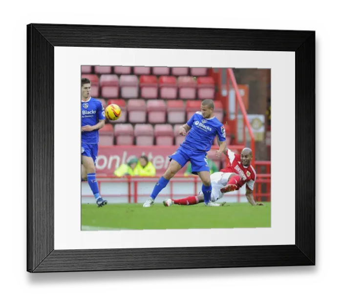 Framed Print : Blocked Shot: Marvin Elliott vs James Wesolowski - Bristol City vs Oldham Athletic Framed Print : Blocked Shot: Marvin Elliott vs James Wesolowski - Bristol City vs Oldham Athletic