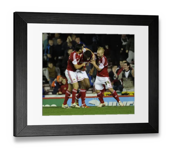 Framed Print : Triumphant Threesome: Emmanuel-Thomas, Gillett, and Baldock's Euphoric Goal Celebration, Bristol City Football Club Framed Print : Triumphant Threesome: Emmanuel-Thomas, Gillett, and Baldock's Euphoric Goal Celebration, Bristol City Football Club