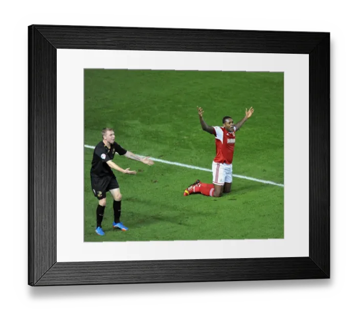 Framed Print : Jay Emmanuel-Thomas Protests Foul: Cardiff City vs Swansea City, 2013