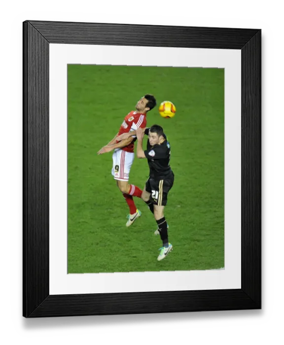 Framed Print : Bristol City's Sam Baldock Wins Aerial Battle Against Crawley Town