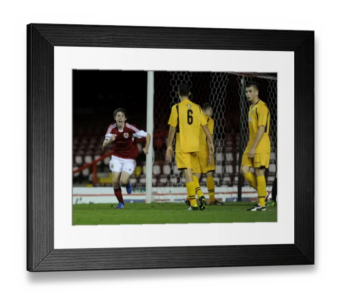 Framed Print : Bristol City's Tom Fry Rejoices in Youth Cup Goal Against Newport County Framed Print : Bristol City's Tom Fry Rejoices in Youth Cup Goal Against Newport County