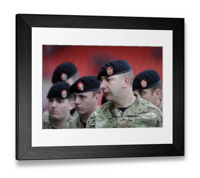 Framed Print : Bristol City vs Dagenham and Redbridge: FA Cup Showdown at Ashton Gate - Soldier's Presence Framed Print : Bristol City vs Dagenham and Redbridge: FA Cup Showdown at Ashton Gate - Soldier's Presence