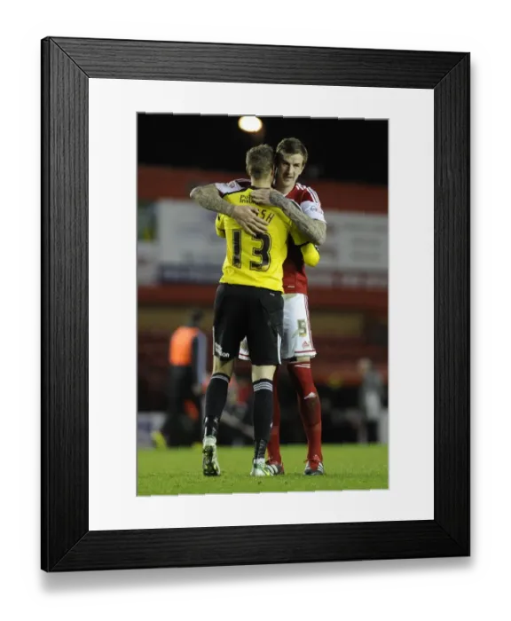 Framed Print : Bristol City: Aden Flint and Elliott Parish Embrace Victory After FA Cup Match vs Dagenham and Redbridge Framed Print : Bristol City: Aden Flint and Elliott Parish Embrace Victory After FA Cup Match vs Dagenham and Redbridge