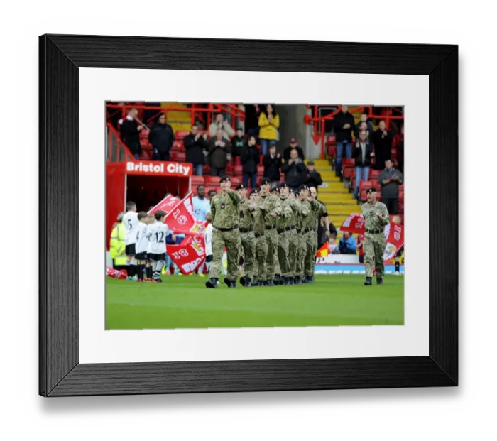 Framed Print : Bristol City Football Club: FA Cup First Round - Soldiers Lead Team Out Against Dagenham and Redbridge Framed Print : Bristol City Football Club: FA Cup First Round - Soldiers Lead Team Out Against Dagenham and Redbridge