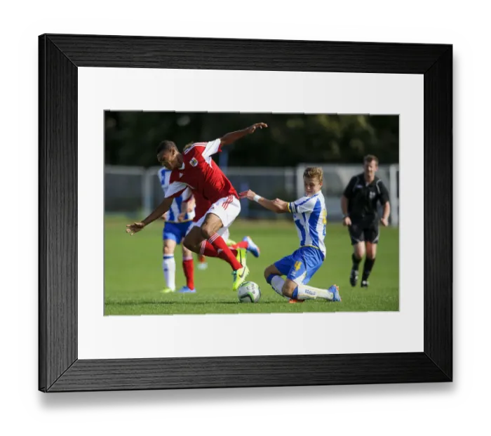 Framed Print : Bristol City U18's Marley Bishop Tackled by Matt Benham of Brighton U18 during U18 Professional Development League Match Framed Print : Bristol City U18's Marley Bishop Tackled by Matt Benham of Brighton U18 during U18 Professional Development League Match