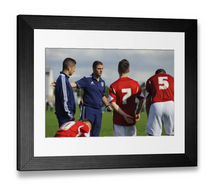 Framed Print : Half-Time Motivation: Carlos Anton and Alex Russell Rally Young Bristol City Players