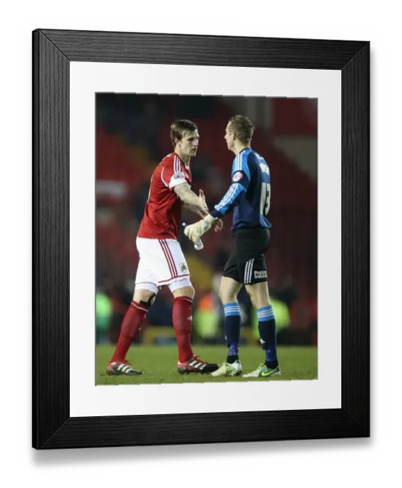 Framed Print : Aden Flint and Elliott Parish of Bristol City Share a Moment after Leyton Orient Match, November 2013 Framed Print : Aden Flint and Elliott Parish of Bristol City Share a Moment after Leyton Orient Match, November 2013