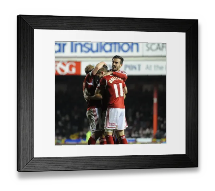 Framed Print : Bristol City Celebrate Sam Baldock's Role in Cuthbert Own Goal vs Leyton Orient (November 2013) Framed Print : Bristol City Celebrate Sam Baldock's Role in Cuthbert Own Goal vs Leyton Orient (November 2013)