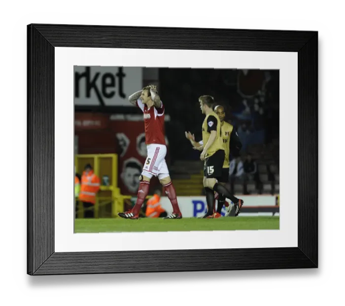 Framed Print : Aden Flint's Disappointment: Wide Miss for Bristol City Against Leyton Orient