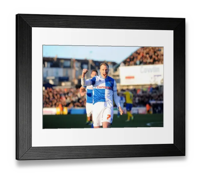 Framed Print : David Clarkson's Euphoric Goal Celebration for Bristol Rovers vs AFC Wimbledon (2013)