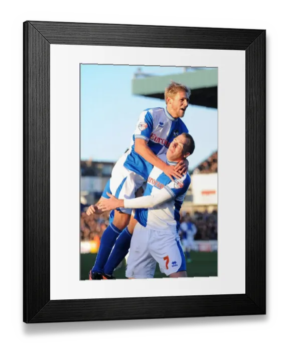 Framed Print : Bristol Rovers David Clarkson and Mitch Harding Celebrate Goal Against AFC Wimbledon, Sky Bet League Two, Memorial Stadium - November 2013 Framed Print : Bristol Rovers David Clarkson and Mitch Harding Celebrate Goal Against AFC Wimbledon, Sky Bet League Two, Memorial Stadium - November 2013