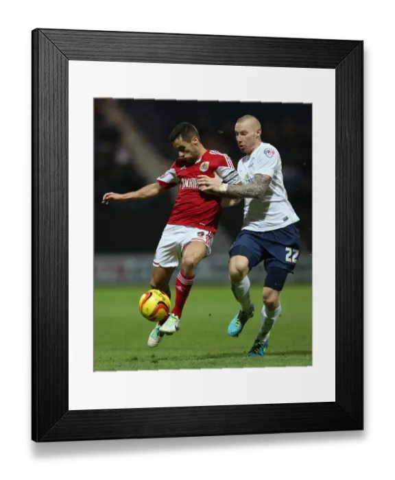 Framed Print : Battling Rivals: Sam Baldock vs Jack King in Preston North End vs Bristol City Football Clash Framed Print : Battling Rivals: Sam Baldock vs Jack King in Preston North End vs Bristol City Football Clash