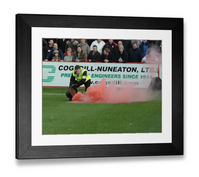 Framed Print : Disruptive Fan Behavior at Tamworth vs. Bristol City FA Cup Match: Stewards Intervene - Football Image