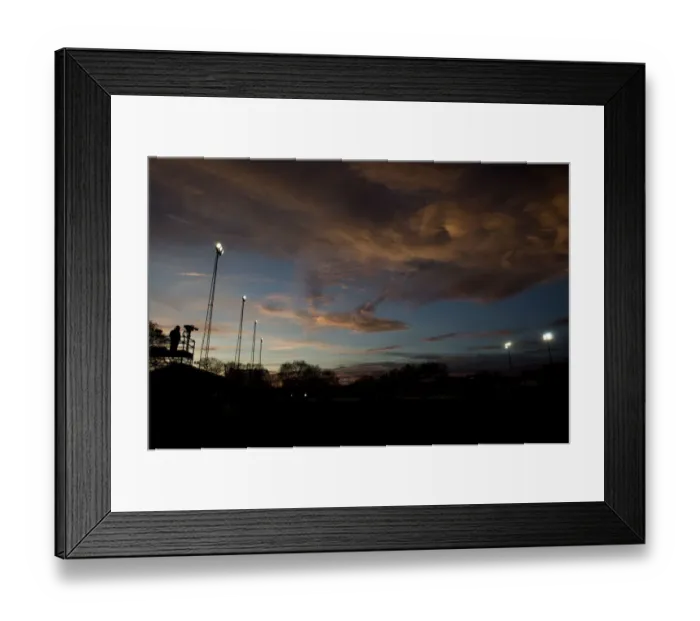 Framed Print : Sunset and Football Lights at Tamworth's The Lamb Ground: FA Cup Second Round Match between Tamworth and Bristol City Framed Print : Sunset and Football Lights at Tamworth's The Lamb Ground: FA Cup Second Round Match between Tamworth and Bristol City