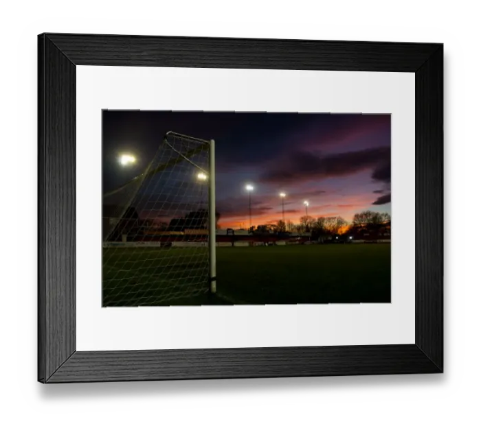 Framed Print : Sunset Over The Lamb Ground: Tamworth vs. Bristol City FA Cup Match