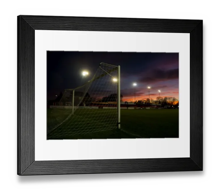 Framed Print : FA Cup Second Round: Sunset Over Tamworth's The Lamb Ground After Bristol City's Victory Framed Print : FA Cup Second Round: Sunset Over Tamworth's The Lamb Ground After Bristol City's Victory