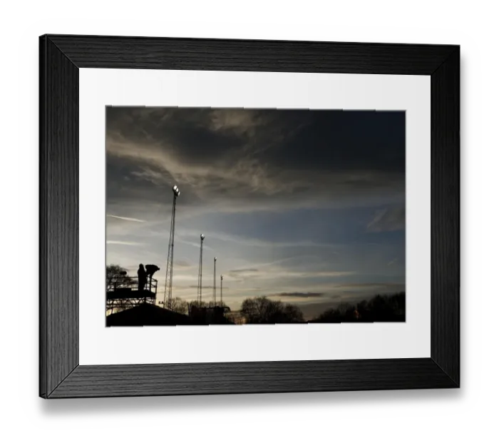 Framed Print : FA Cup Sunset: ITV Cameraman and Floodlights at Tamworth's The Lamb Ground Framed Print : FA Cup Sunset: ITV Cameraman and Floodlights at Tamworth's The Lamb Ground