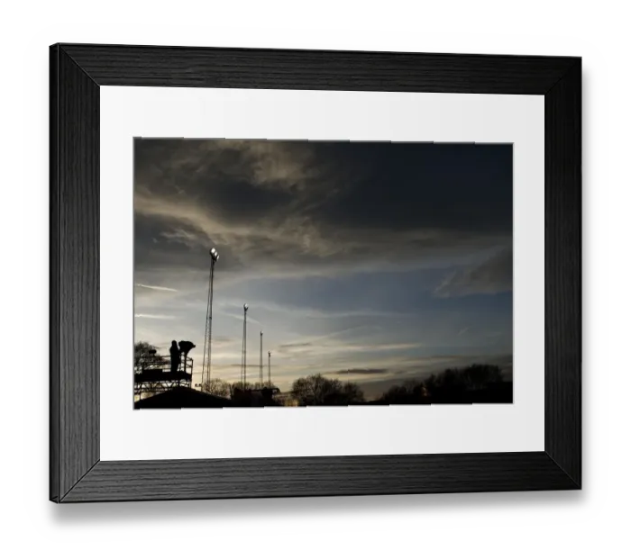 Framed Print : Bristol City vs. Tamworth: Sunset Showdown at The Lamb Ground - ITV Cameraman and Illuminated Floodlights