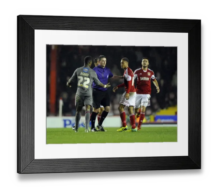 Framed Print : Controversial Escape: Kieran Agard Avoids Discipline for Heading into Bobby Reid during Bristol City vs Rotherham United Framed Print : Controversial Escape: Kieran Agard Avoids Discipline for Heading into Bobby Reid during Bristol City vs Rotherham United