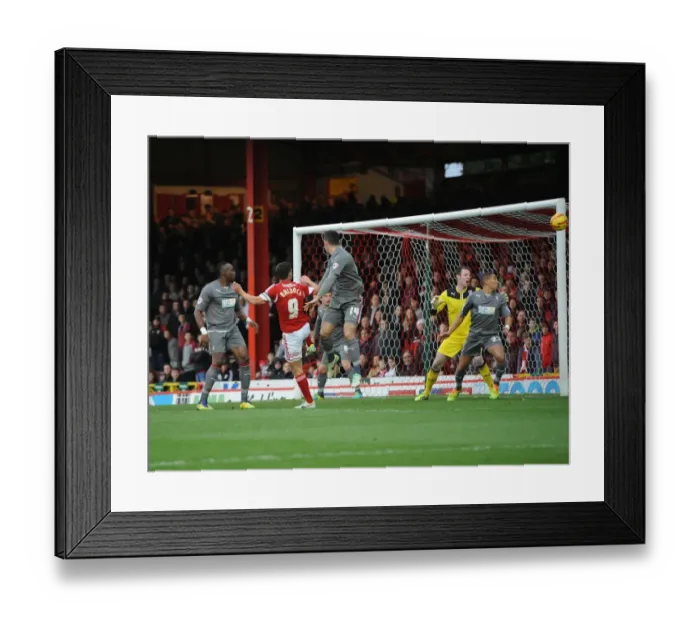 Framed Print : Bristol City's Sam Baldock Narrowly Misses Heading Goal Against Rotherham United