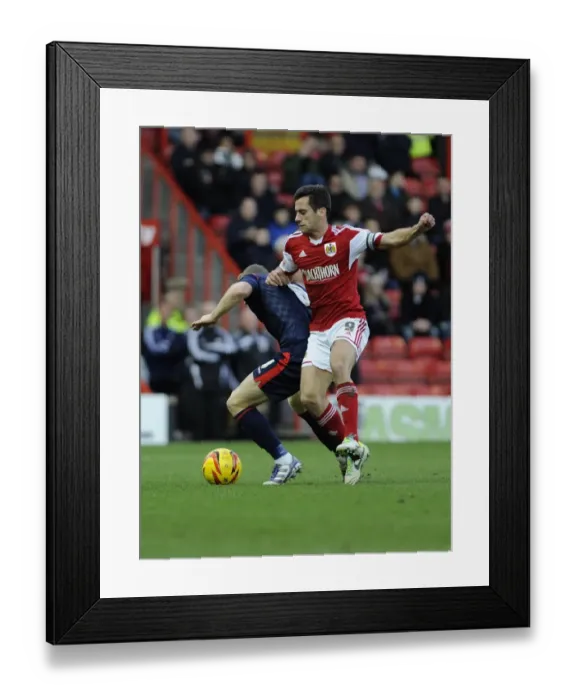 Framed Print : Bristol City vs Walsall: Sam Baldock vs Sam Mantom Clash at Ashton Gate, December 2013
