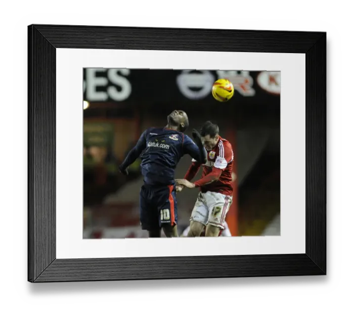 Framed Print : Intense Aerial Battle: Cunningham vs Westcarr, Bristol City vs Walsall