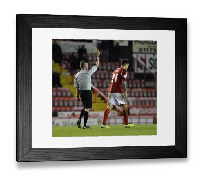 Framed Print : Marlon Pack Receives Yellow Card in Bristol City vs Walsall Football Match, December 2013